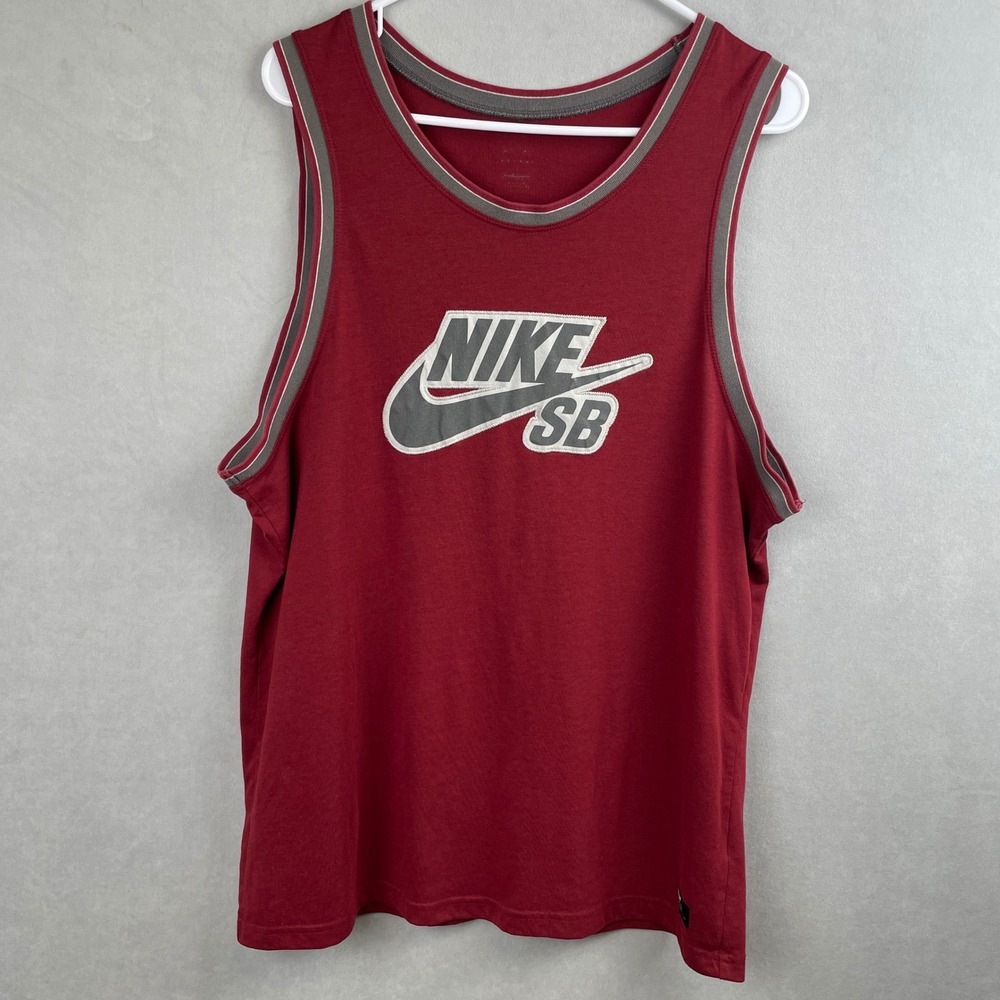 Nike SB Dri-FIT Tank Top Mens XL Burgundy Red Embroidered Logo Jersey Sleeveless